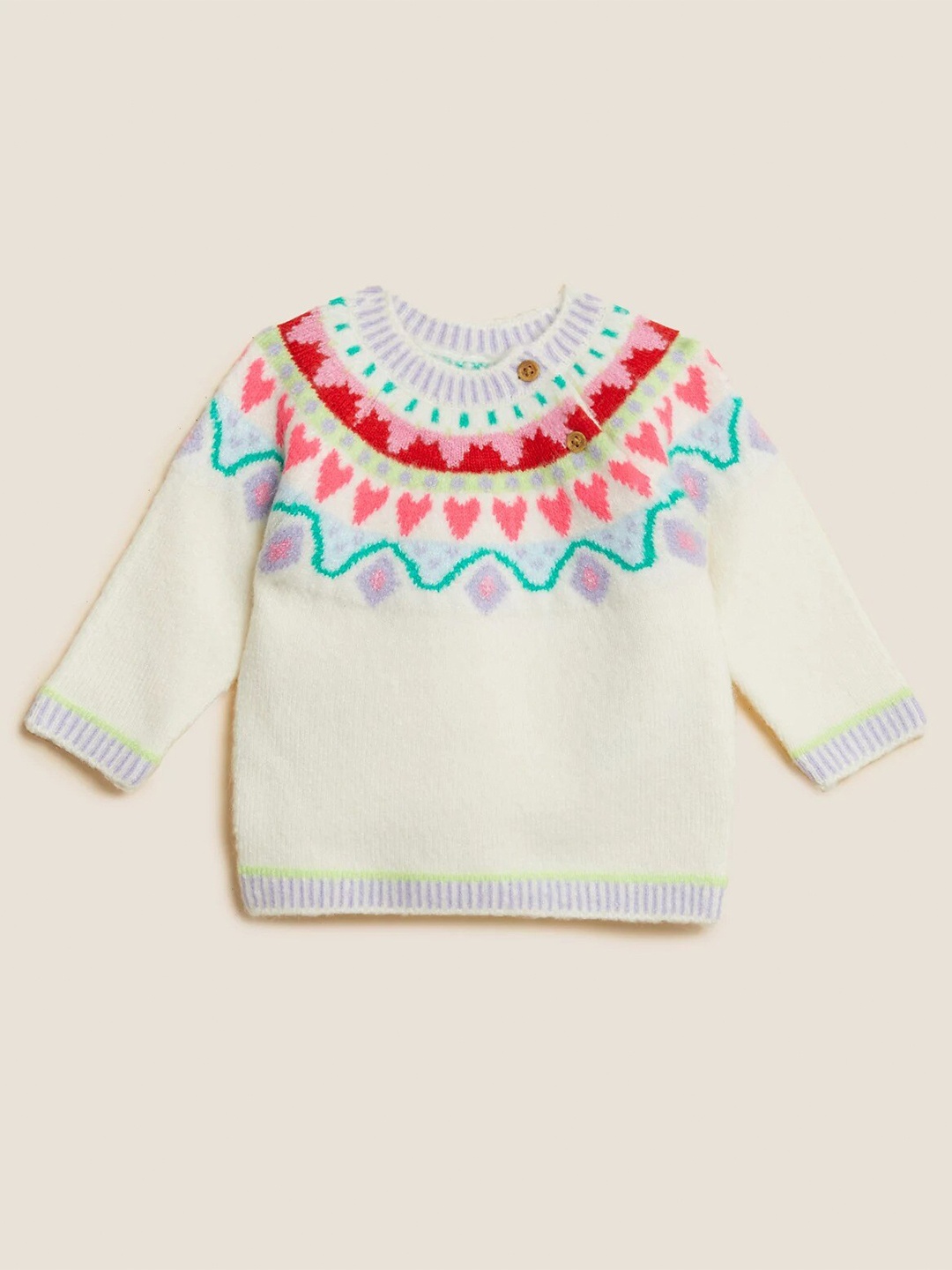 

Marks & Spencer Girls Cream-Coloured & Blue Printed Cotton Pullover Sweater