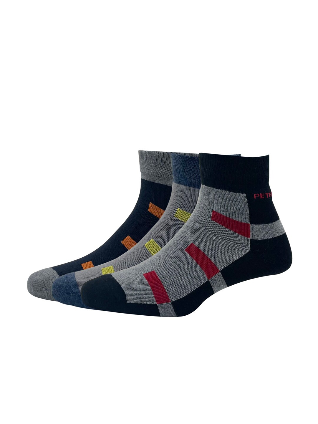 

Peter England Men Pack Of 3 Colour-Blocked Cotton Above Ankle-Length Socks, Grey melange