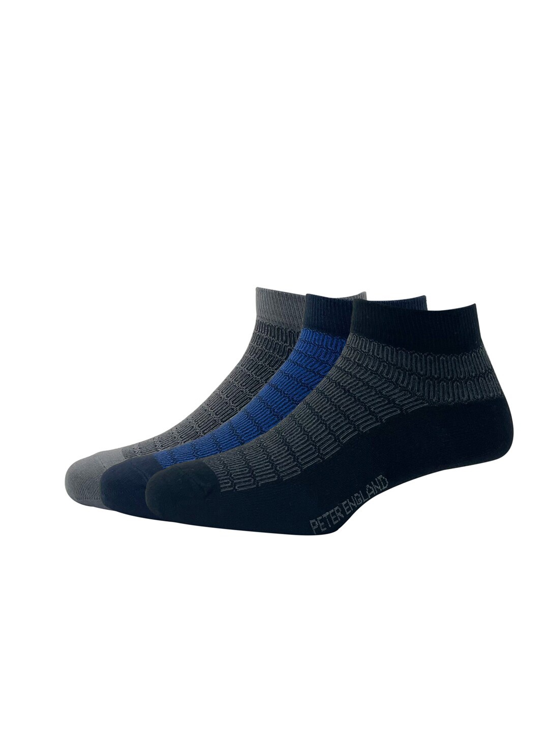 

Peter England Men Pack of 3 Patterned Ankle-Length Socks, Grey