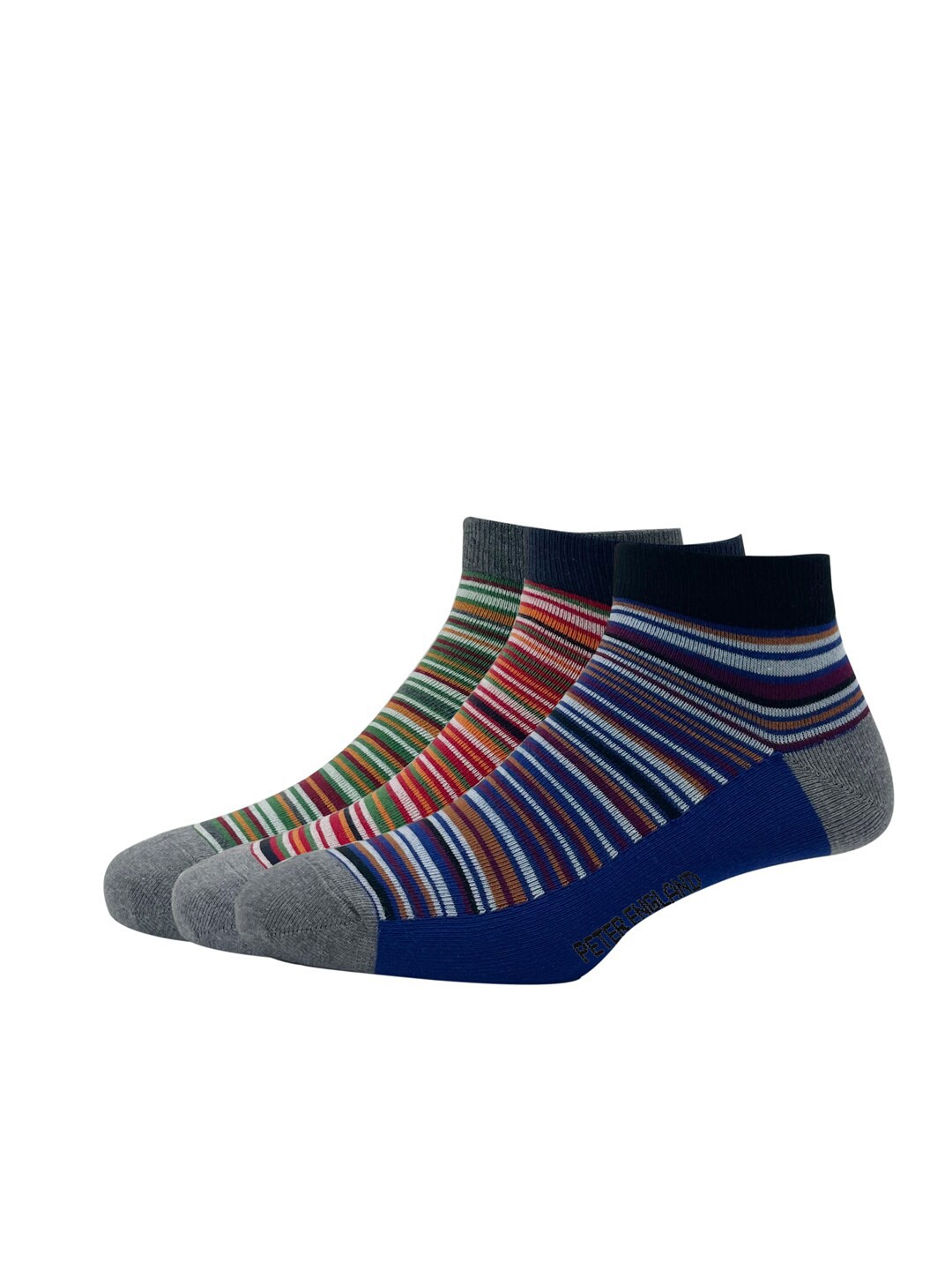 

Peter England Men Pack Of 3 Striped Cotton Ankle-Length Socks, Green