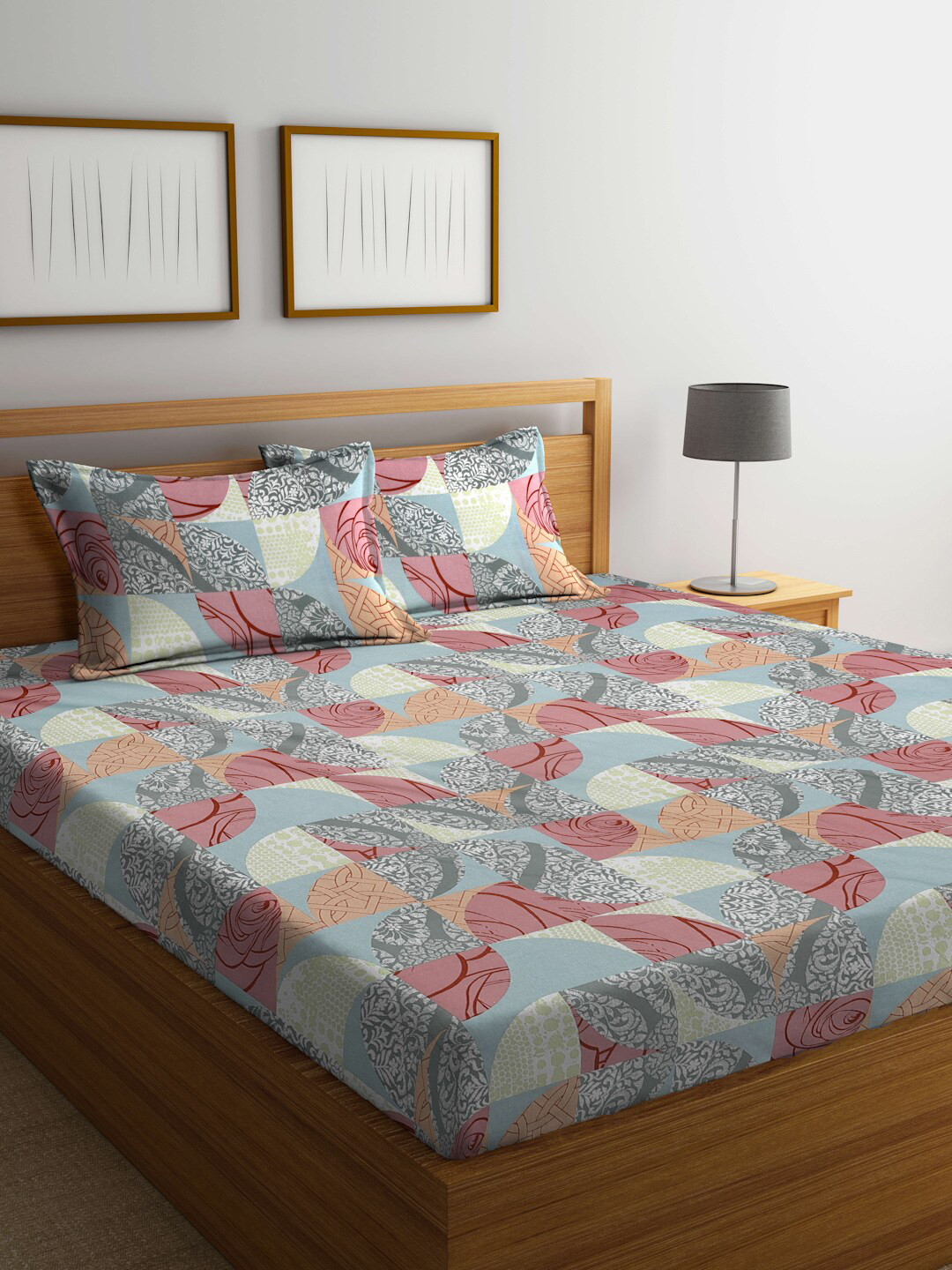 

BOMBAY DYEING Brown & Grey Ethnic Motifs 104 TC Queen Bedsheet with 2 Pillow Covers