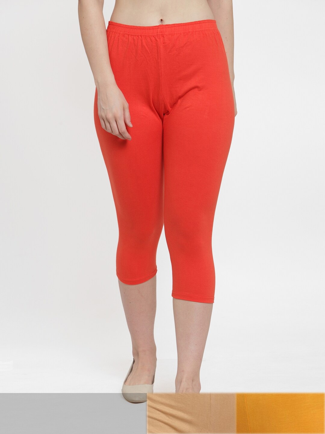 

Jinfo Women Pack Of 3 Cotton Capris, Orange