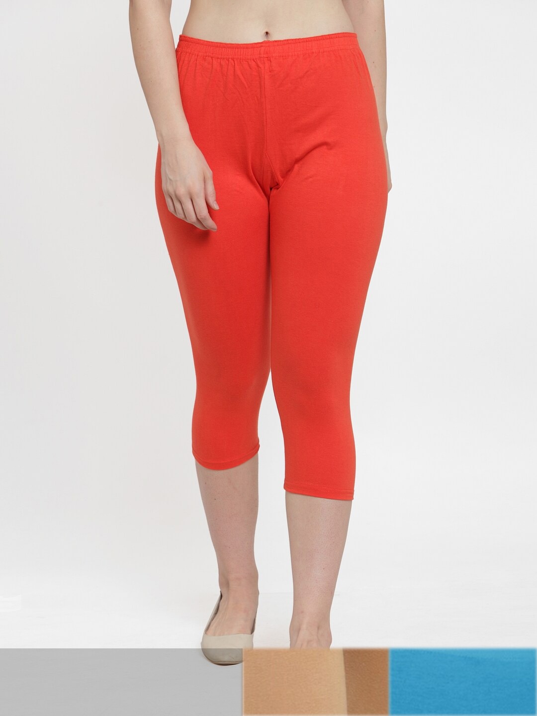 

Jinfo Women Orange & Blue Pack Of 3 Solid Capris