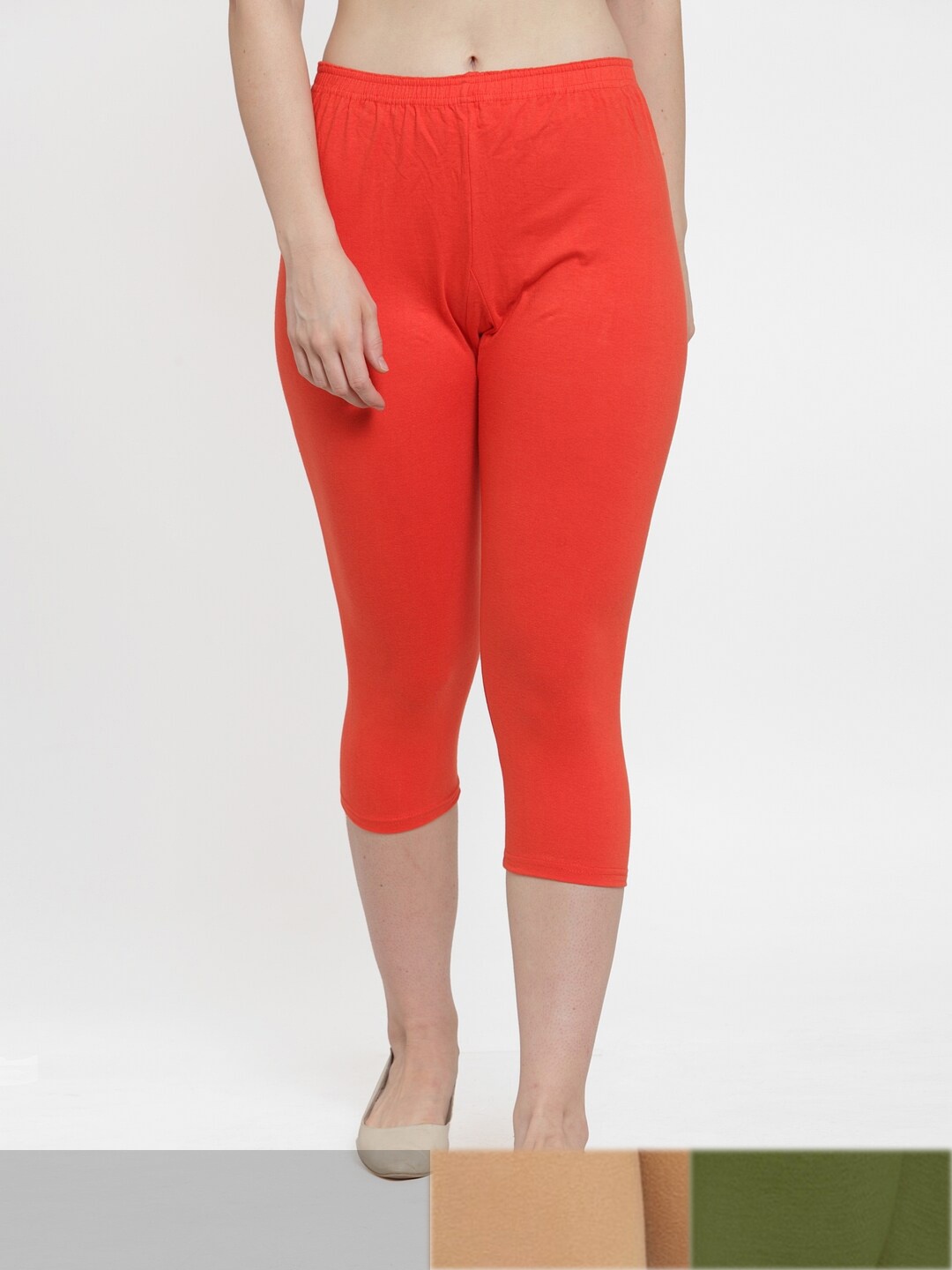 

Jinfo Women Orange & Green Pack Of 3 Solid Capris