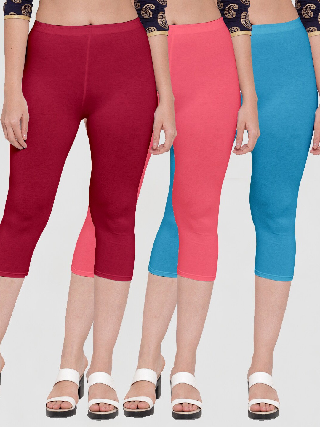 

Jinfo Women Maroon & Pink Pack Of 3 Solid Capris