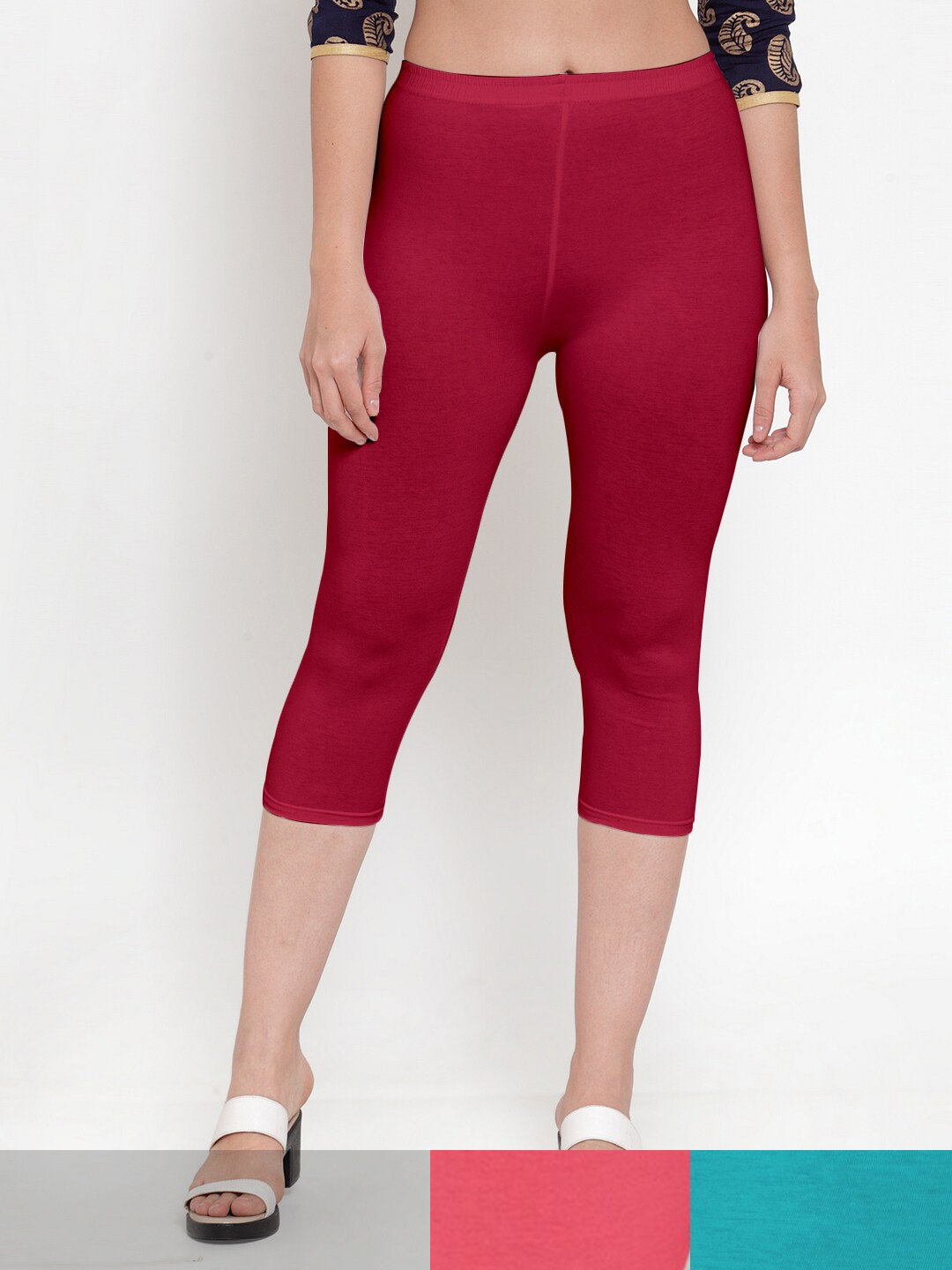 

Jinfo Women Maroon & Pink Pack Of 3 Solid Capris