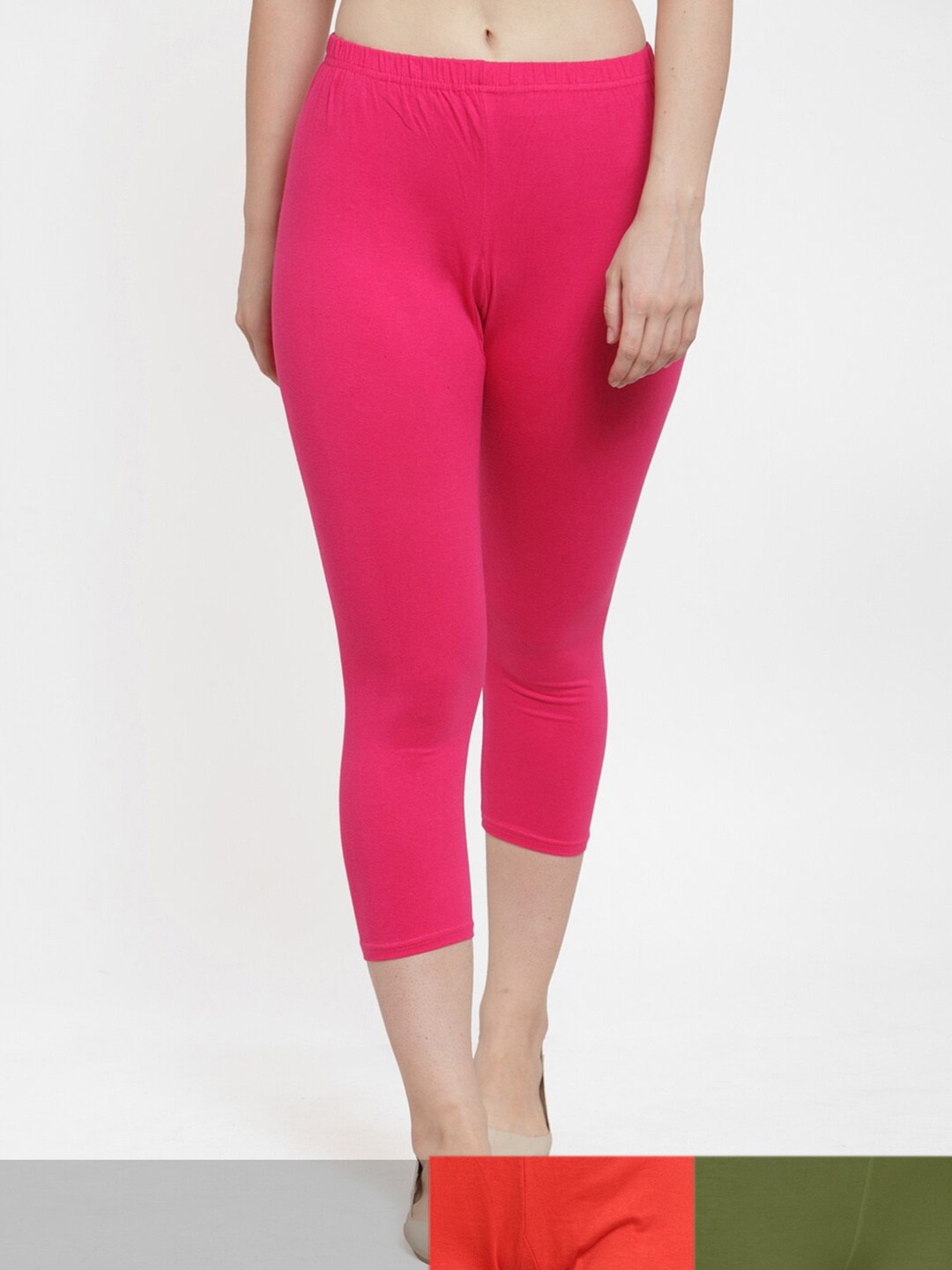 

Jinfo Women Pink & Orange Pack Of 3 Solid Capris