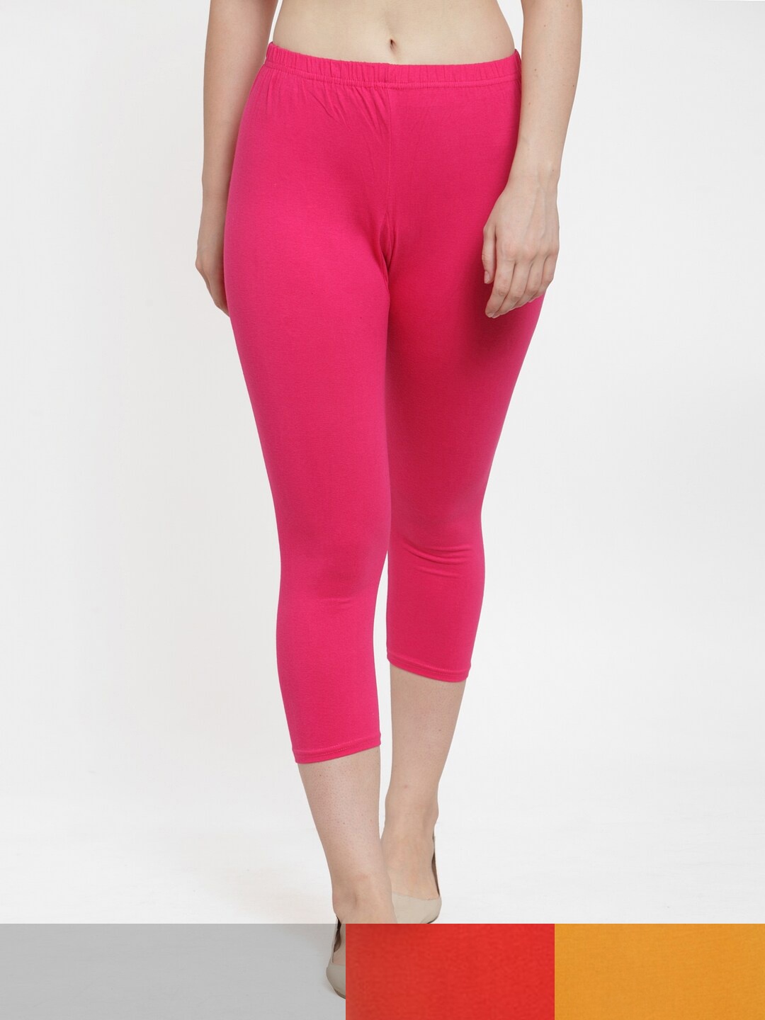 

Jinfo Women Pack Of 3 Three-Fourth Leggings, Pink