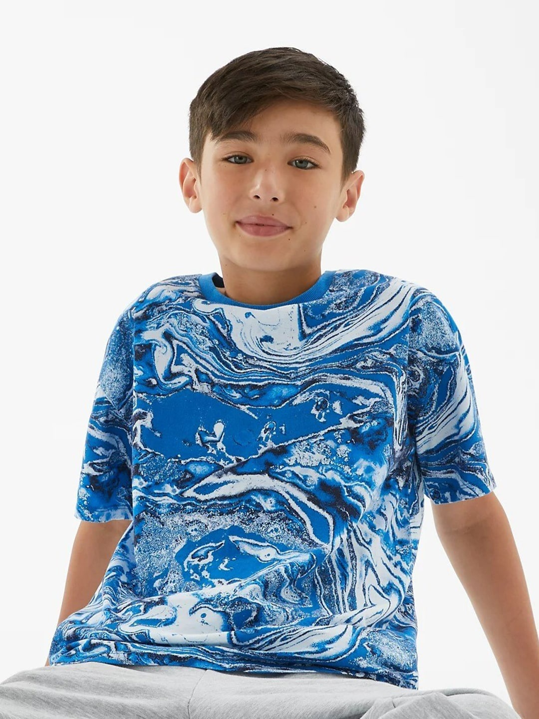 

Marks & Spencer Boys Blue abstract Printed Cotton T-shirt