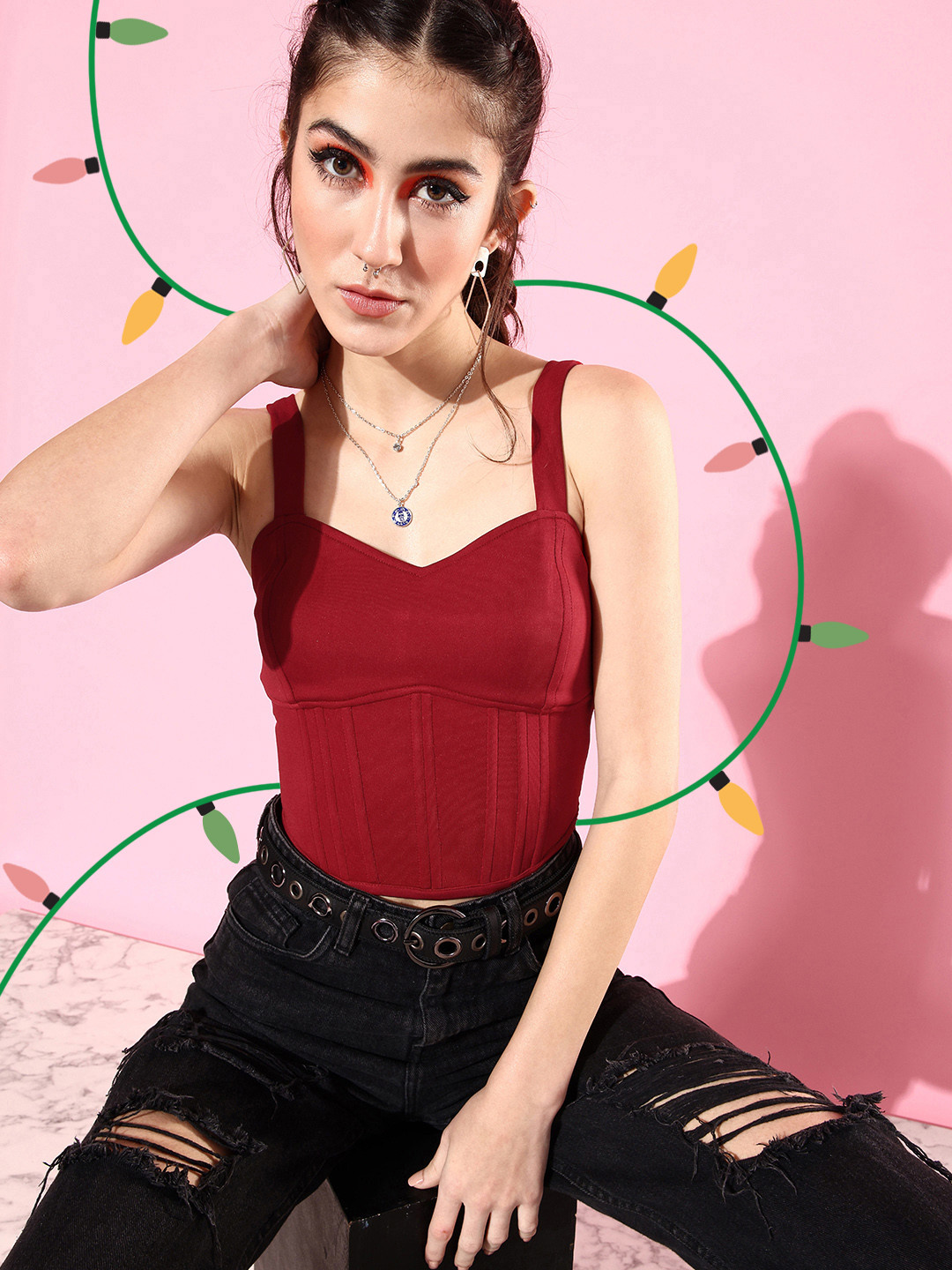 

ANVI Be Yourself Red Solid Scuba Crop Top