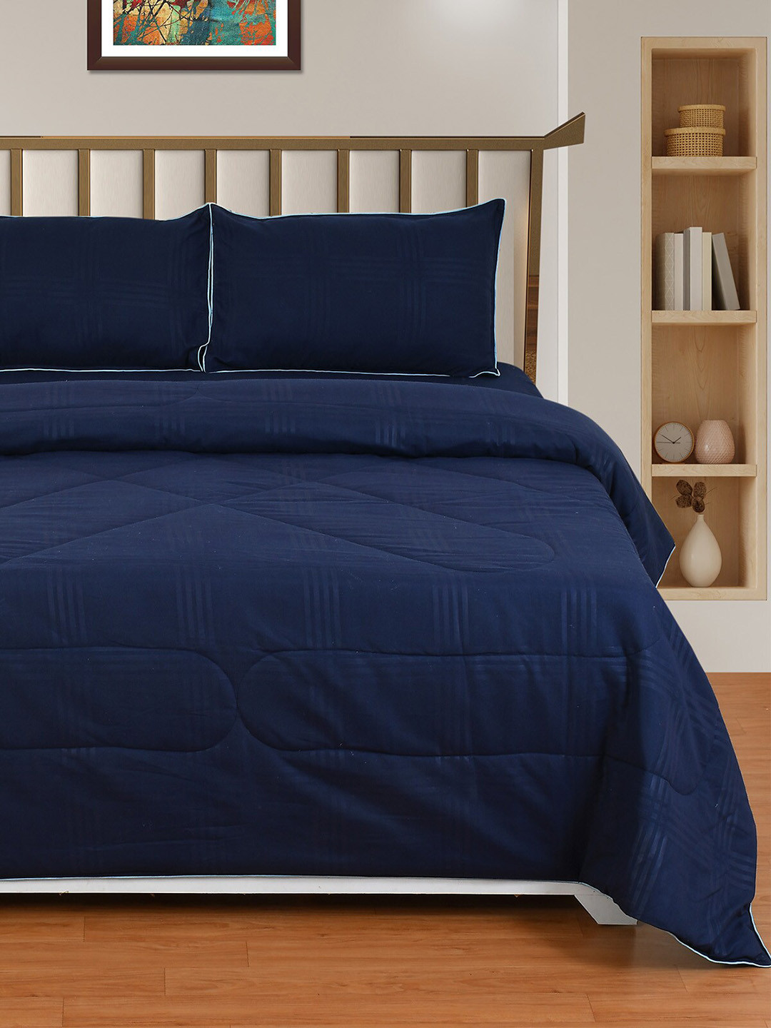 

Florida Blue Solid Double King Bedding Set With 2 Pillow Covers & Comforter