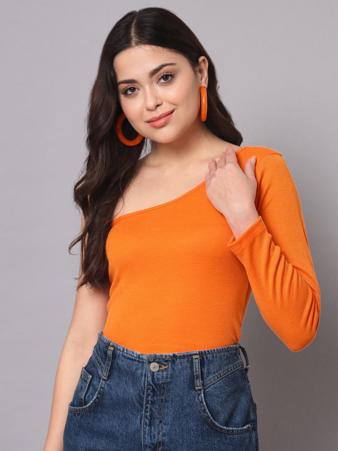 

AAHWAN Women Orange One Shoulder Top