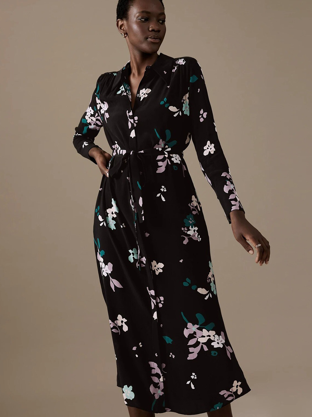 

Marks & Spencer Black & White Floral A-Line Midi Dress
