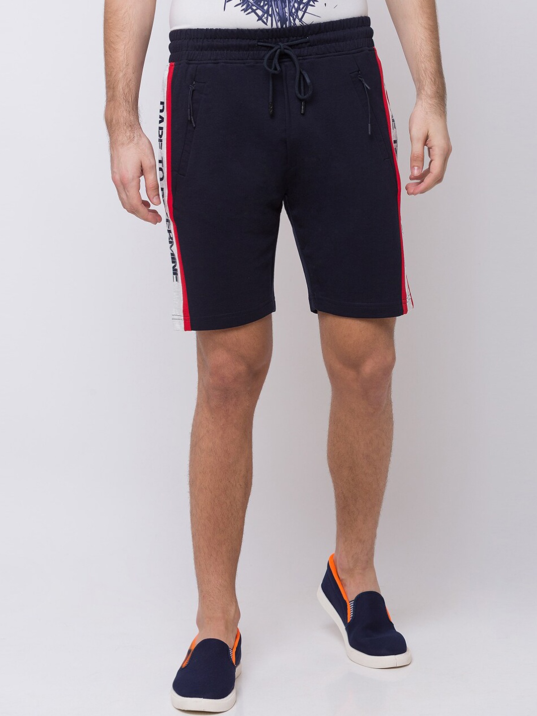 

Status Quo Men Navy Blue Solid Cotton Shorts