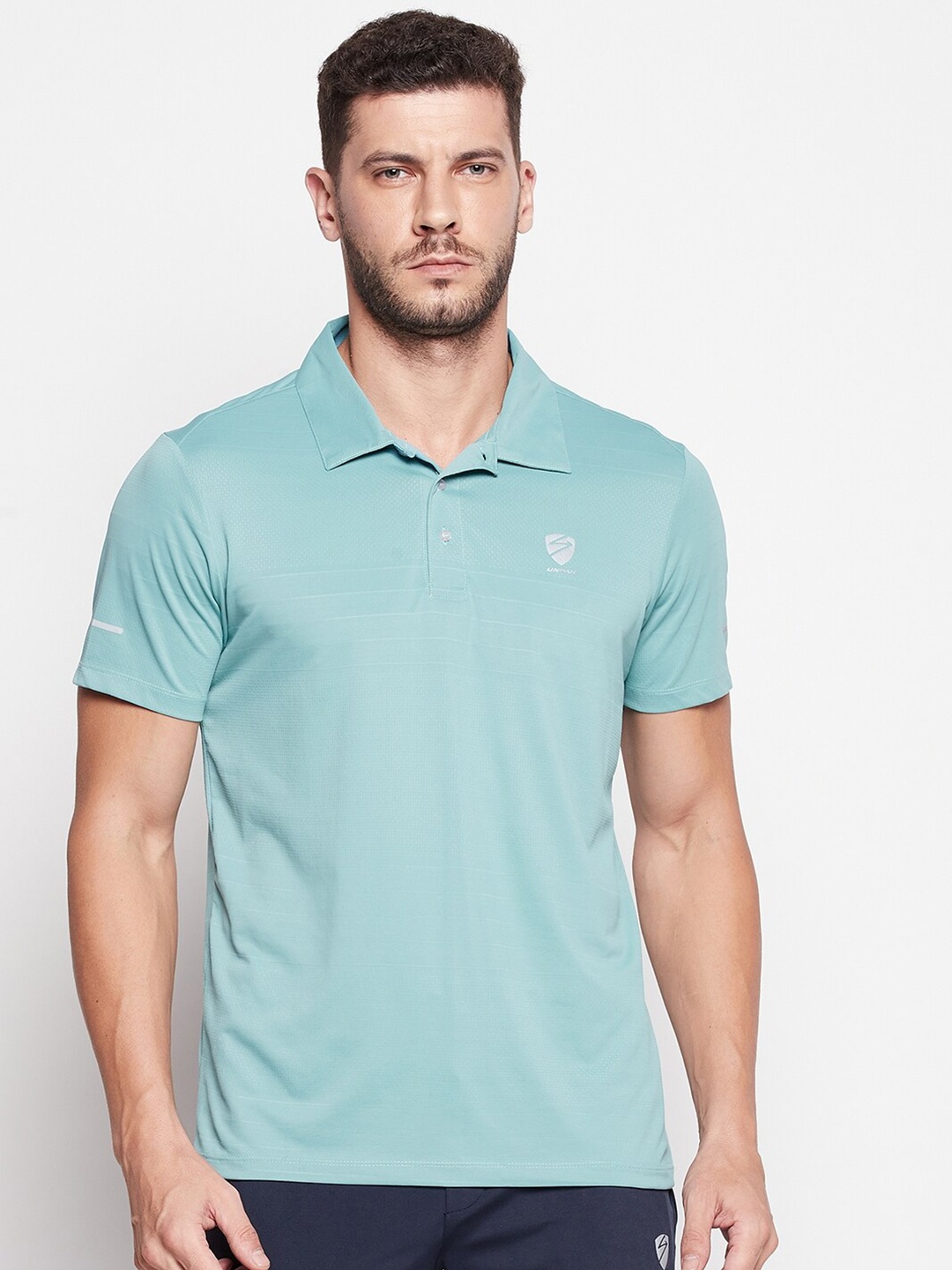 

UNPAR Men Blue Solid Polo Collar Slim Fit T-shirt