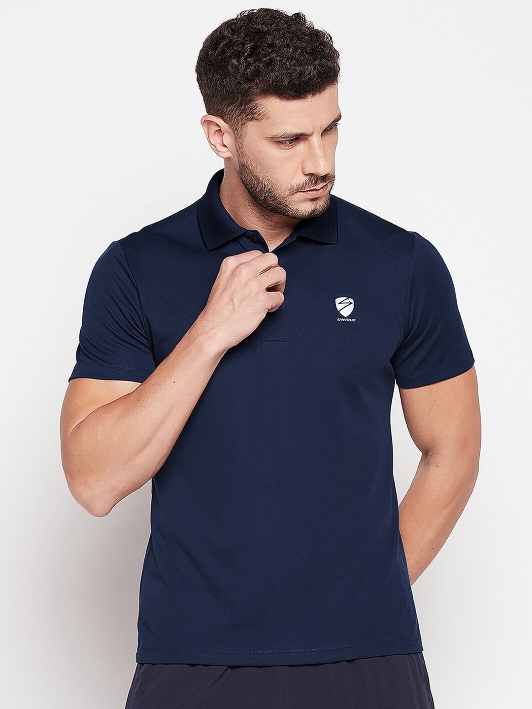 

UNPAR Men Navy Blue Polo Collar Slim Fit T-shirt