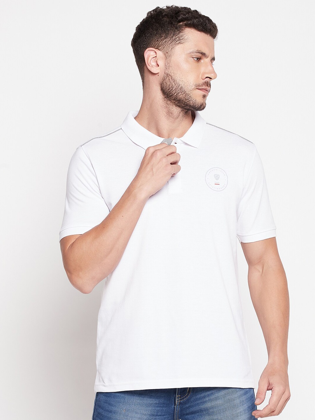 

UNPAR Men White Polo Collar T-shirt