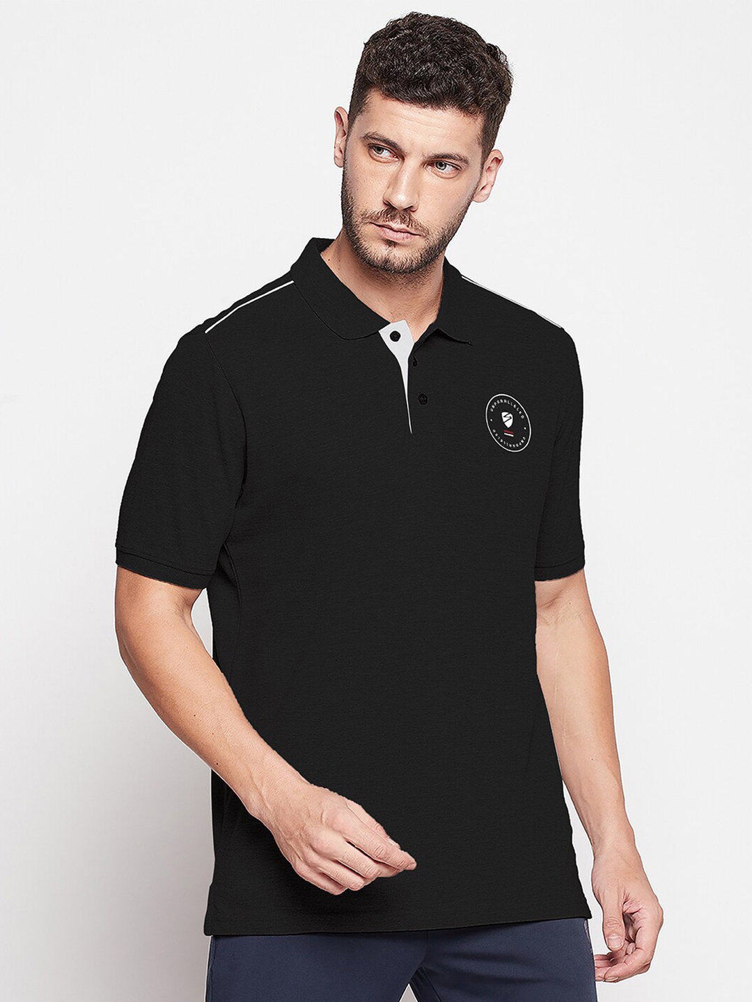 

UNPAR Men Black Polo Collar T-shirt