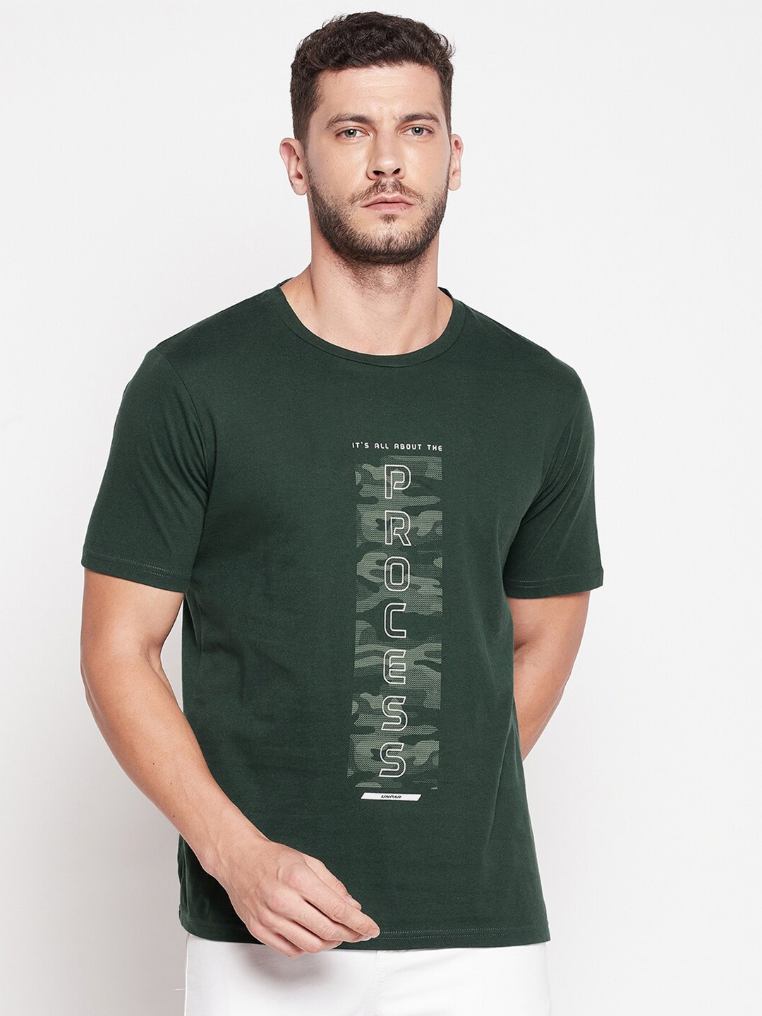 

UNPAR Men Green Typography Printed T-shirt