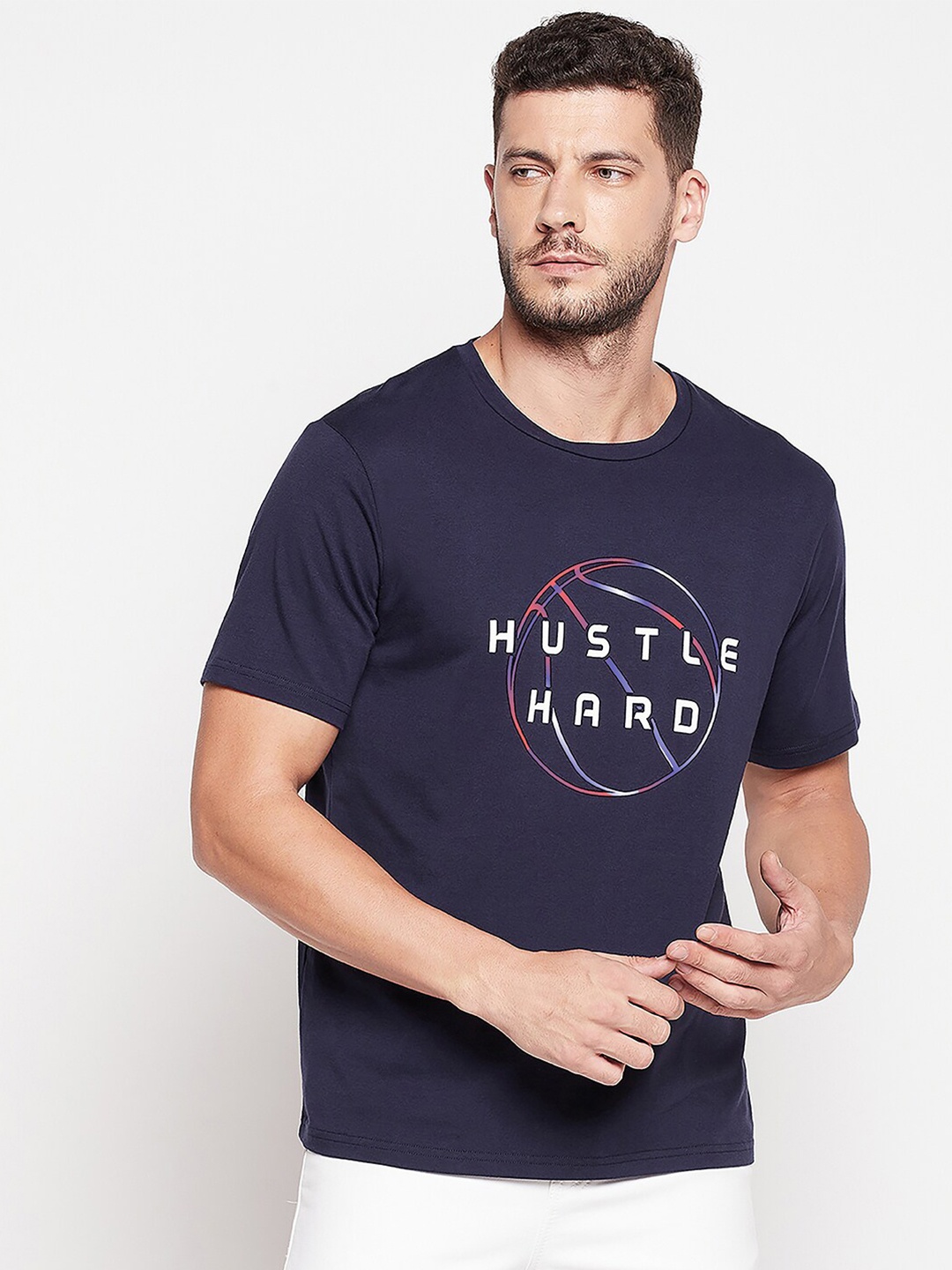 

UNPAR Men Navy Blue Typography Printed T-shirt