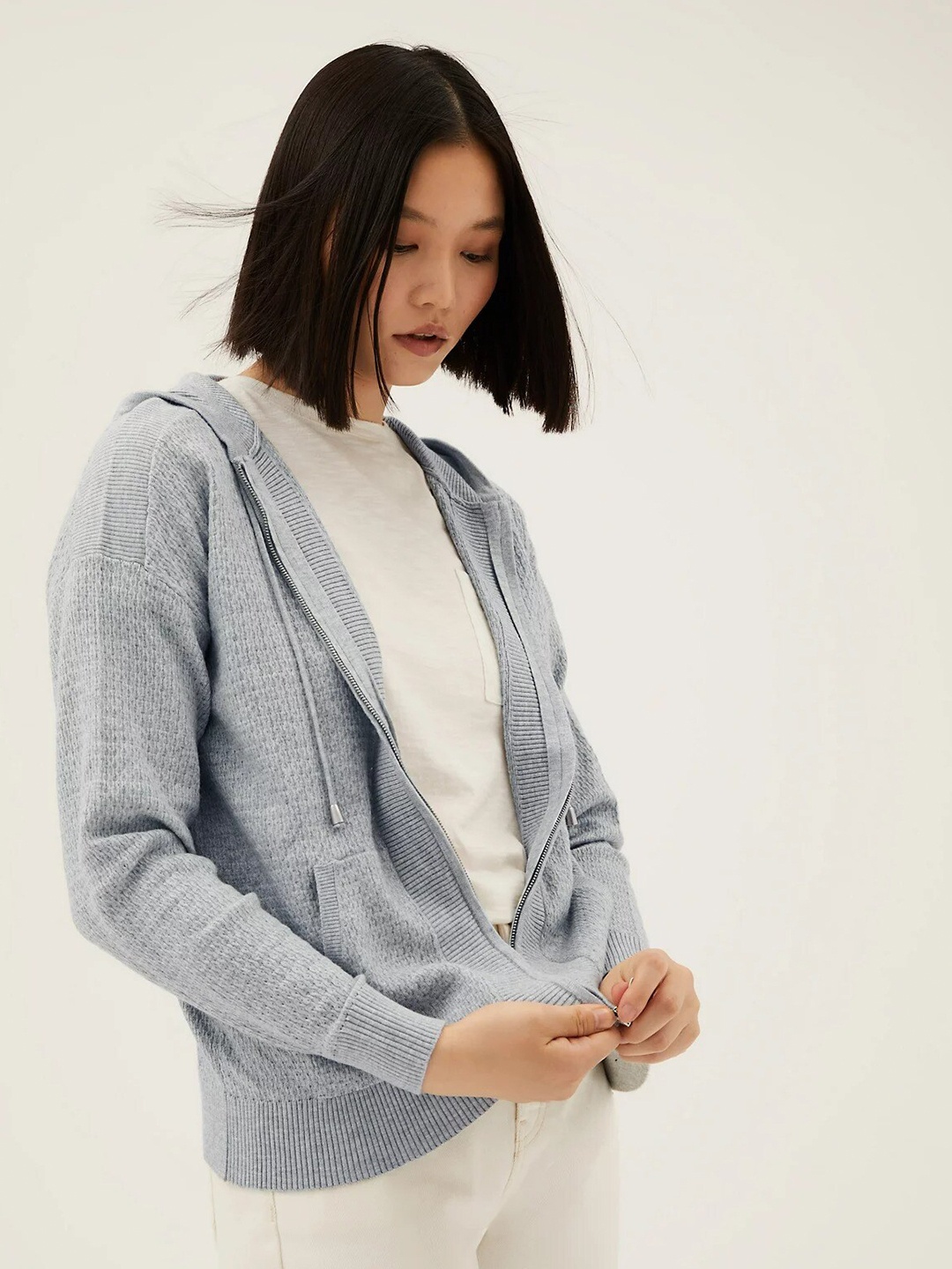 

Marks & Spencer Women Grey Hooded Pullover Sweatshirt