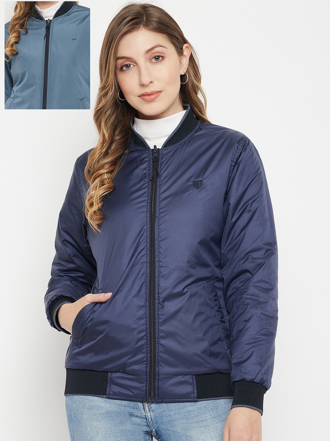 

Okane Women Blue Reversible Bomber Jacket