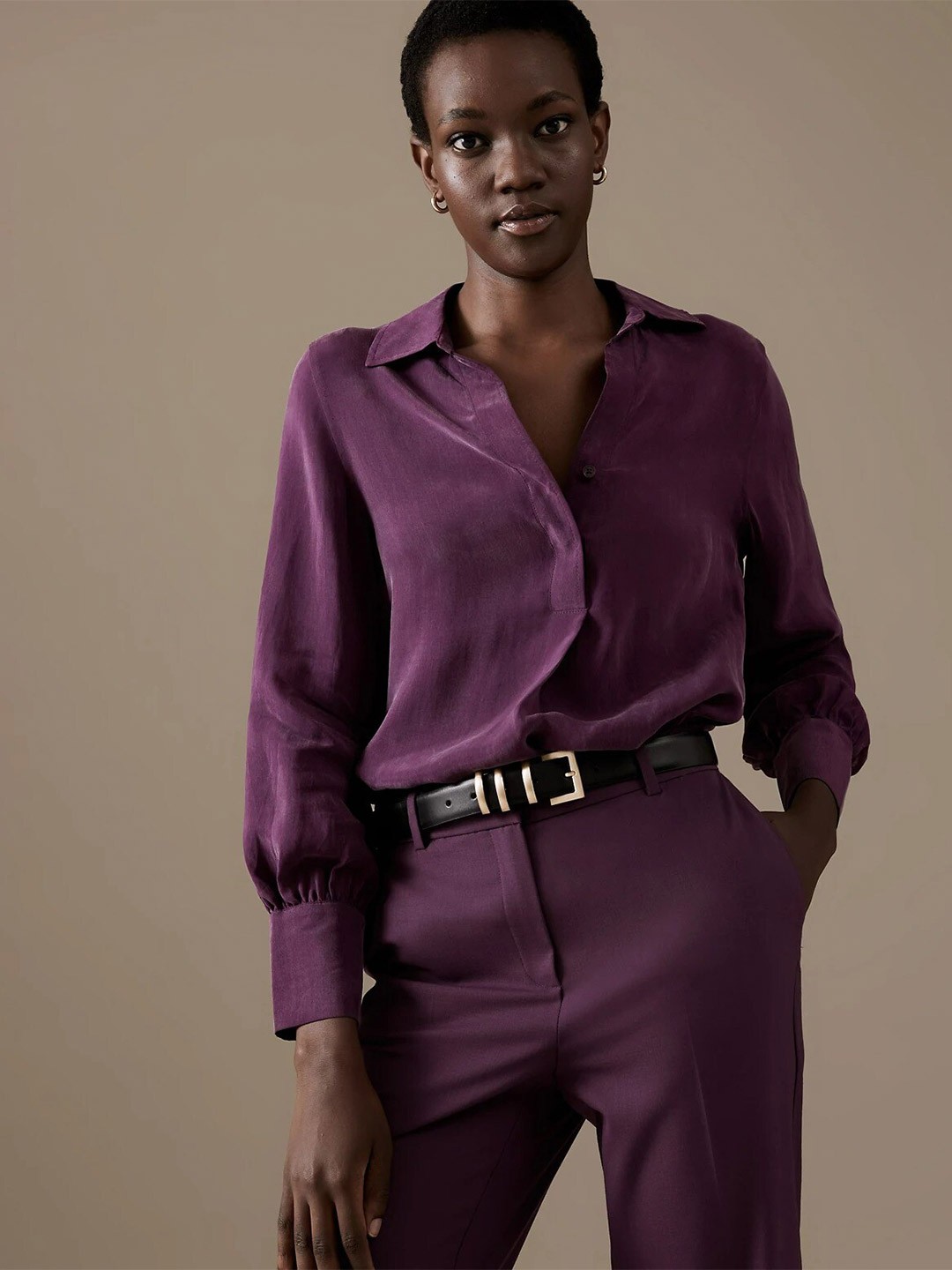 

Marks & Spencer Purple Spread Collar Shirt Style Top