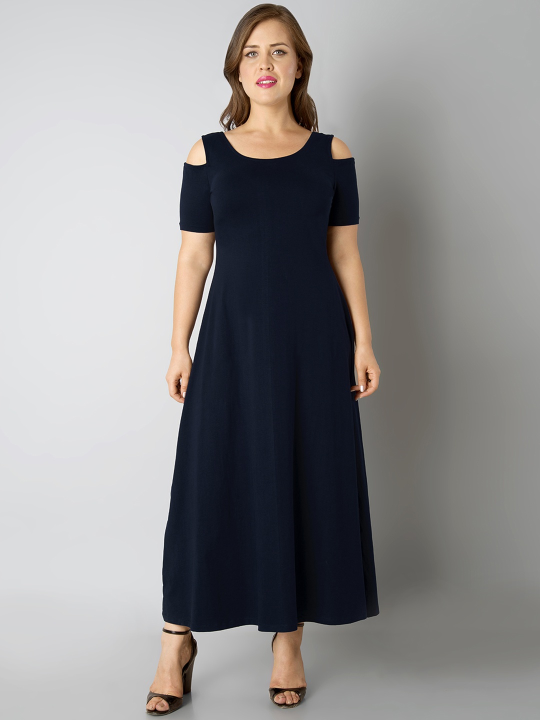 

FabAlley Curve Plus Size Women Navy Blue Solid Maxi Dress