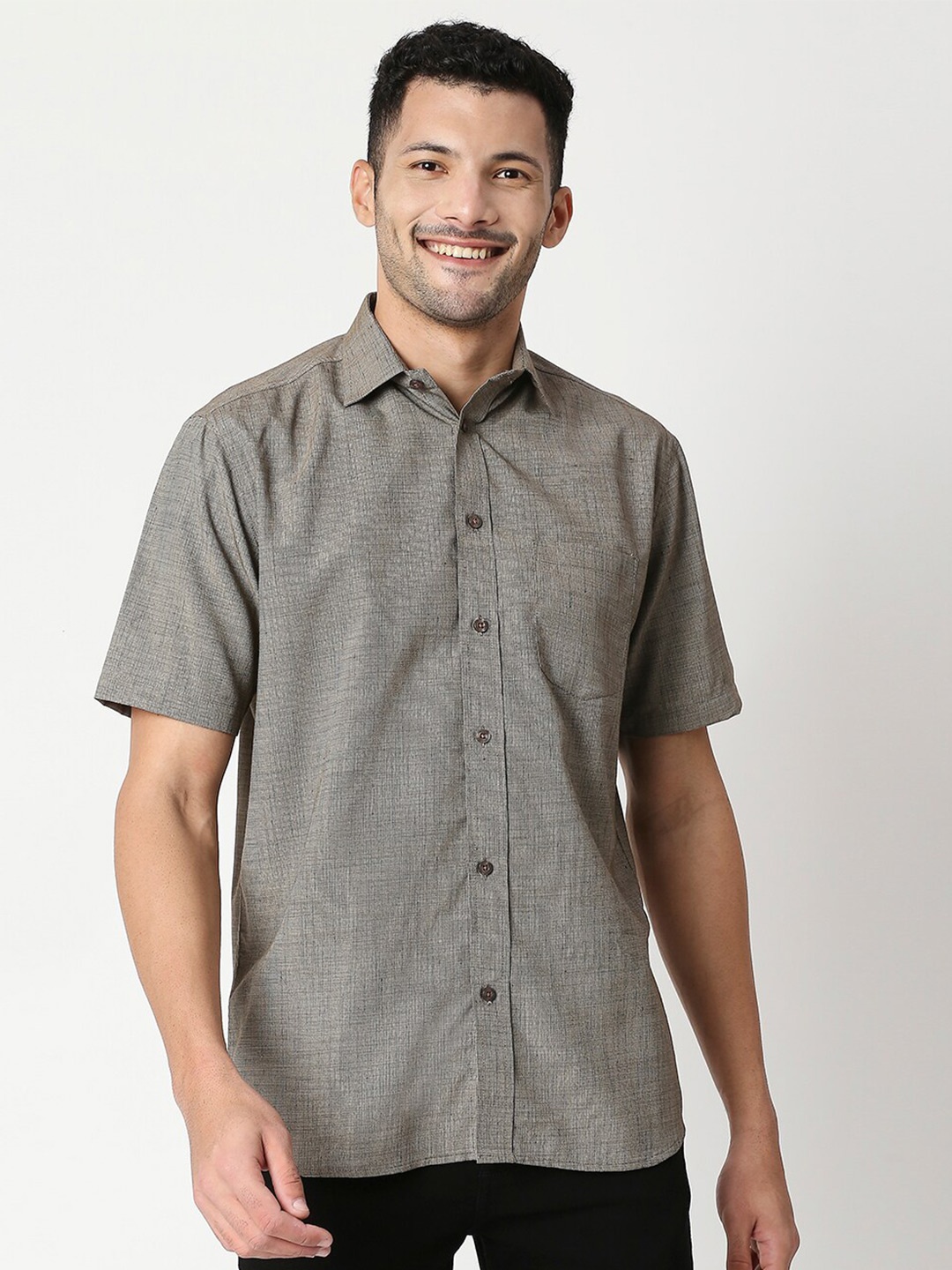 

MOD ECRU Men Olive Brown Regular Fit Spread Collar Pure Cotton Casual Shirt