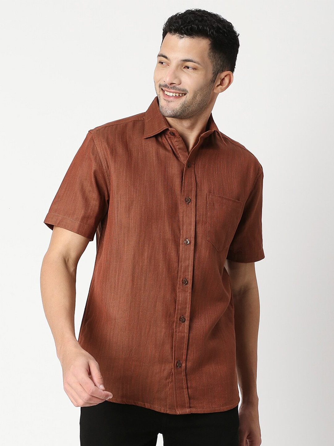 

MOD ECRU Men Coffee Brown Pure Cotton Casual Shirt