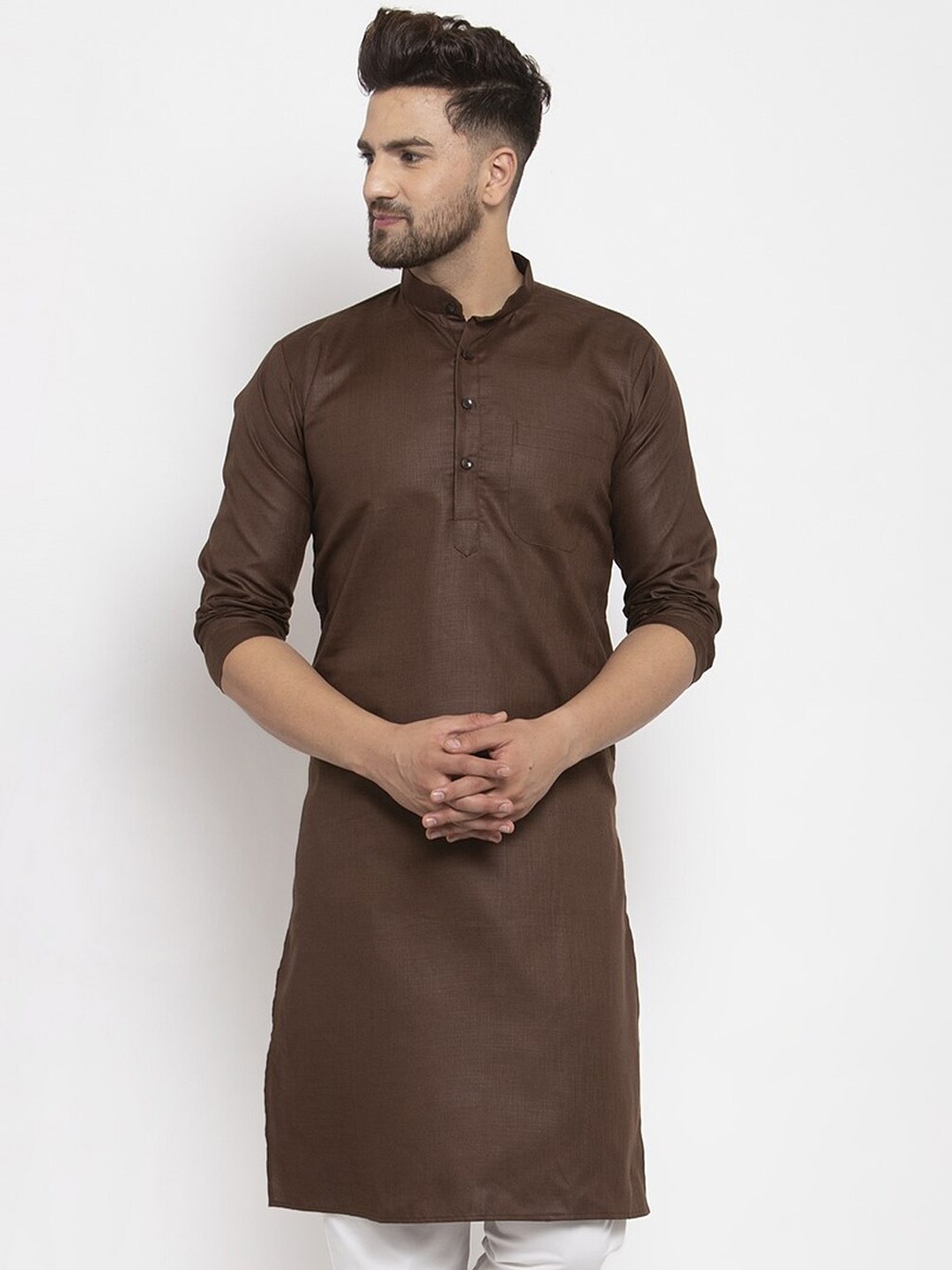 

Kaifoo Men Brown Solid Straight Fit Cotton Kurta