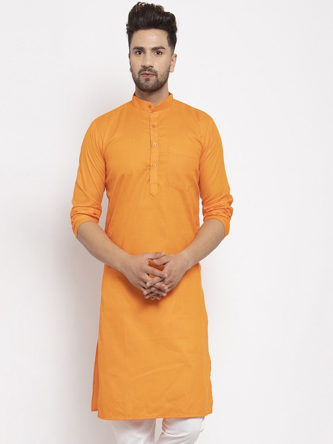 

Kaifoo Men Straight Cotton Kurta, Orange