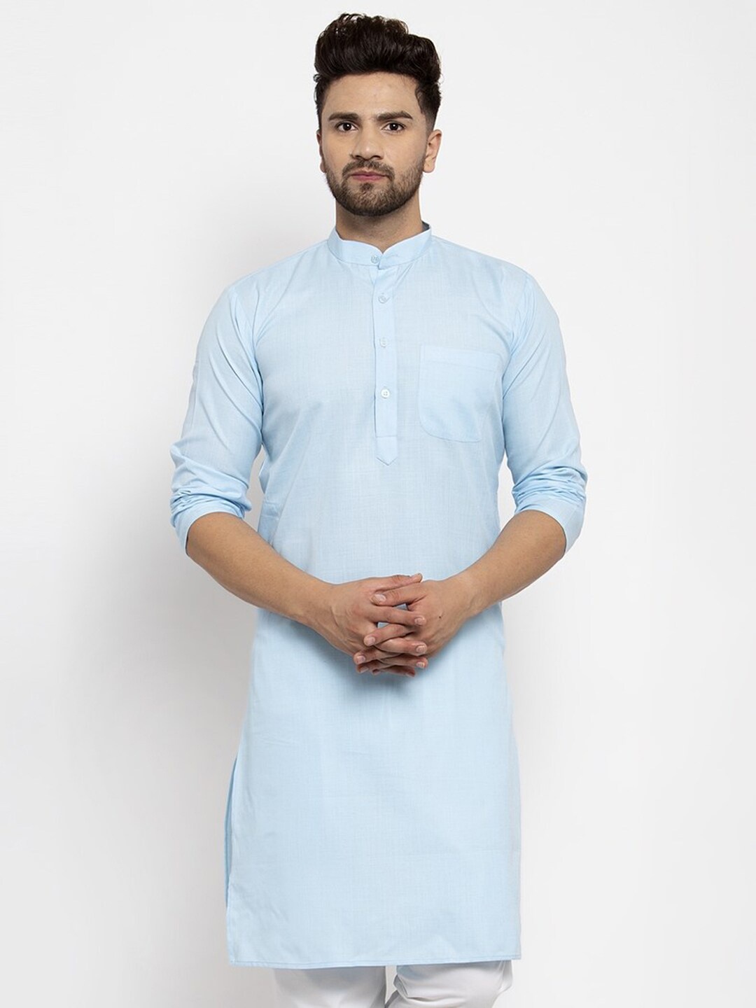 

Kaifoo Men Blue Solid Straight Fit Cotton Kurta