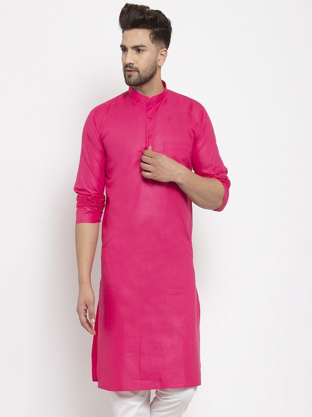 

Kaifoo Men Pink Pathani Kurta