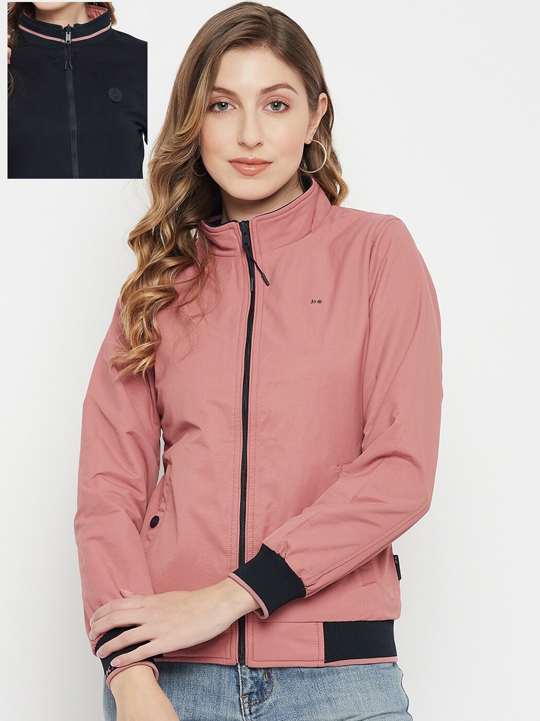 

Okane Women Pink & Black Reversible Bomber Jacket