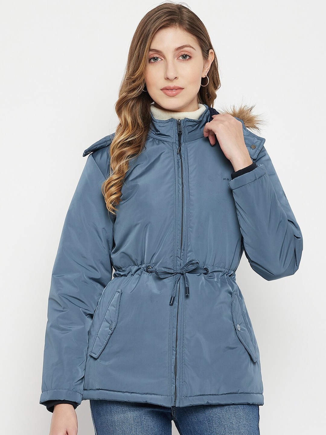 

Okane Women Blue Lightweight Hooded Parka Jacket