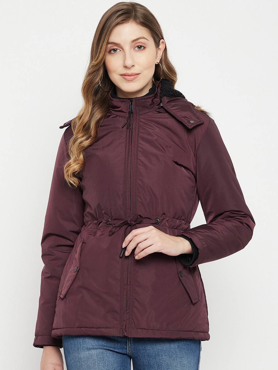 

Okane Women Burgundy Lightweight Hooded Parka Jacket
