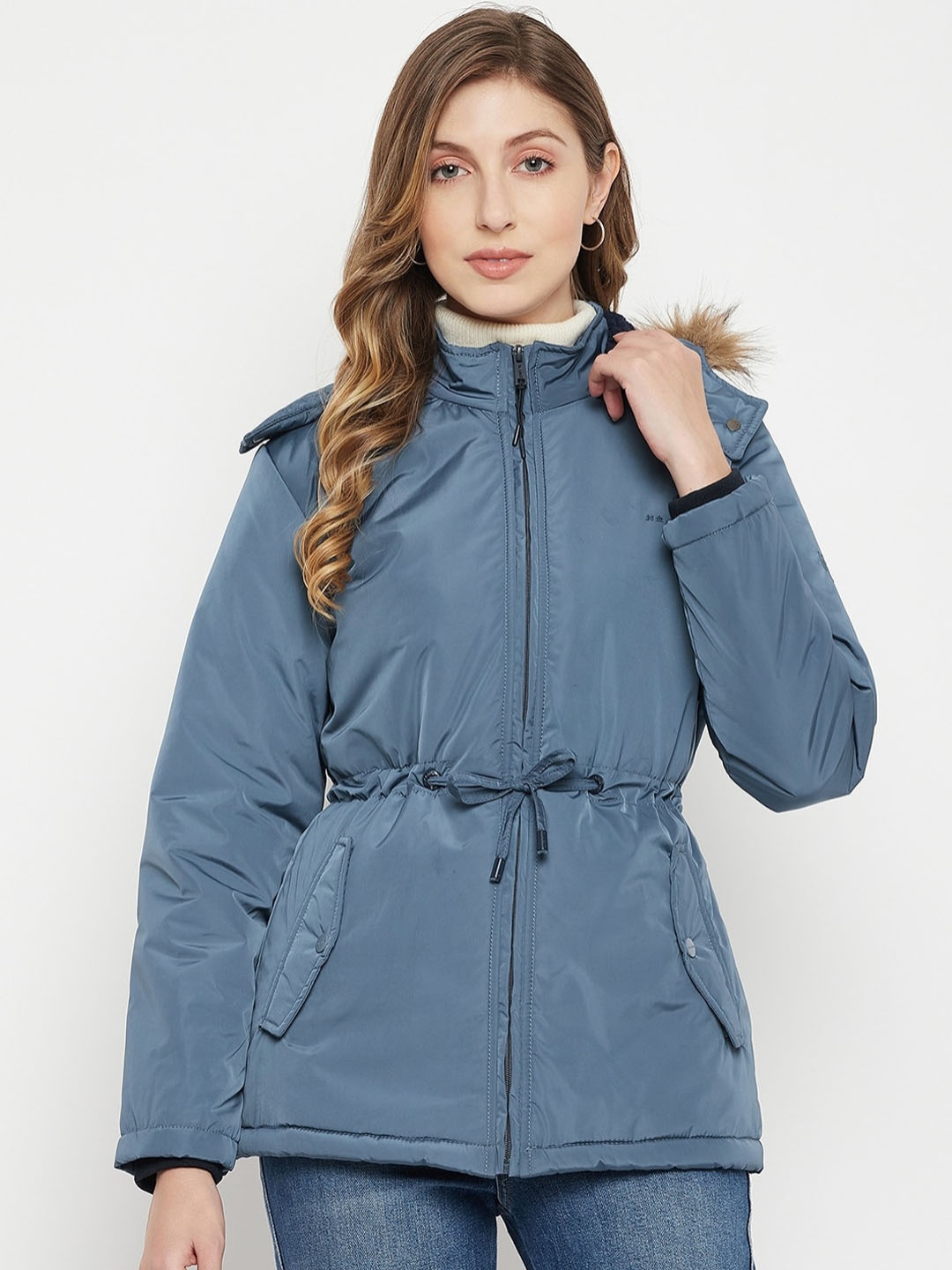 

Okane Women Blue Lightweight Hooded Parka Jacket