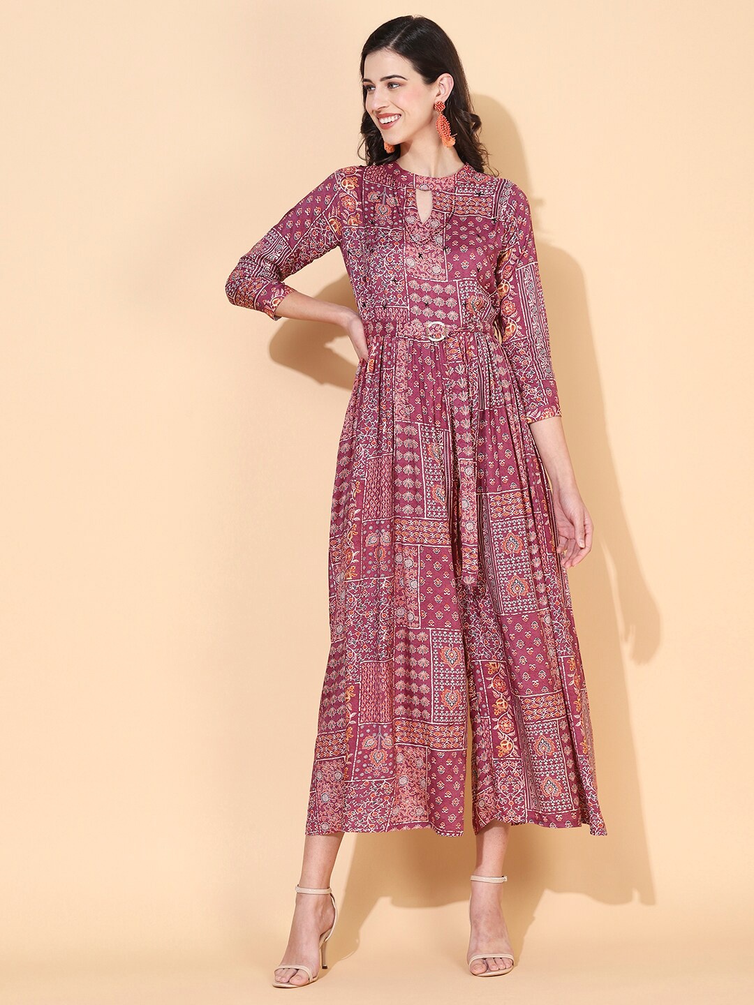 

FASHOR Mauve Printed Basic Jumpsuit