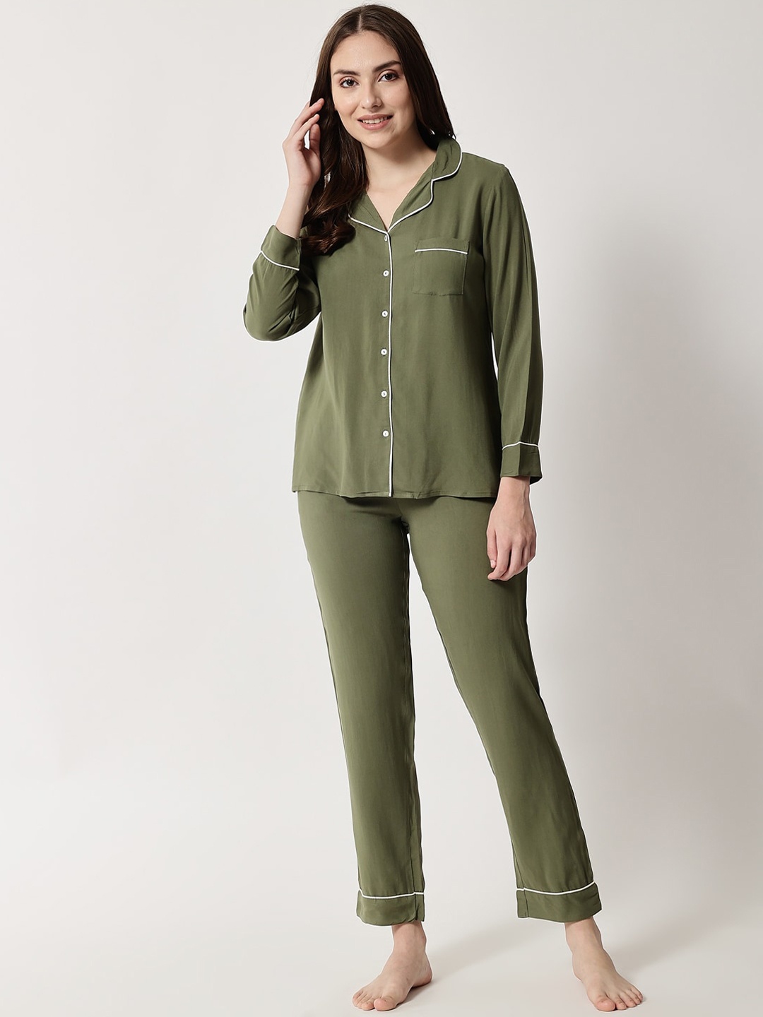 

HERE&NOW Women Green Printed Night Suit