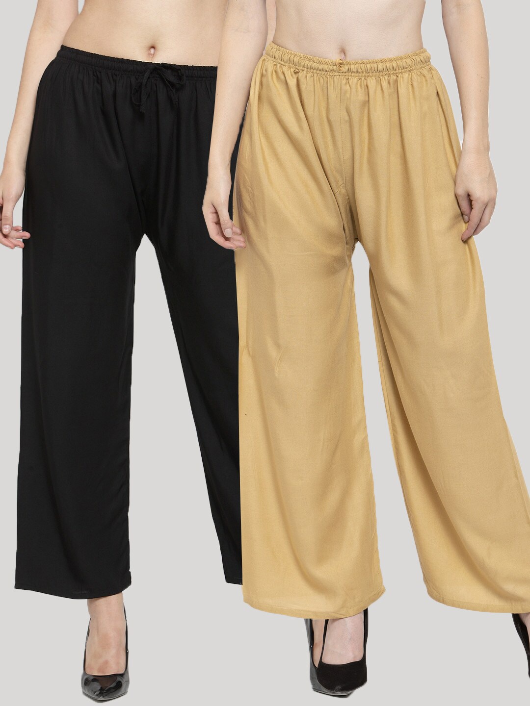 

Clora Creation Women Black & Khaki 2 Knitted Palazzos