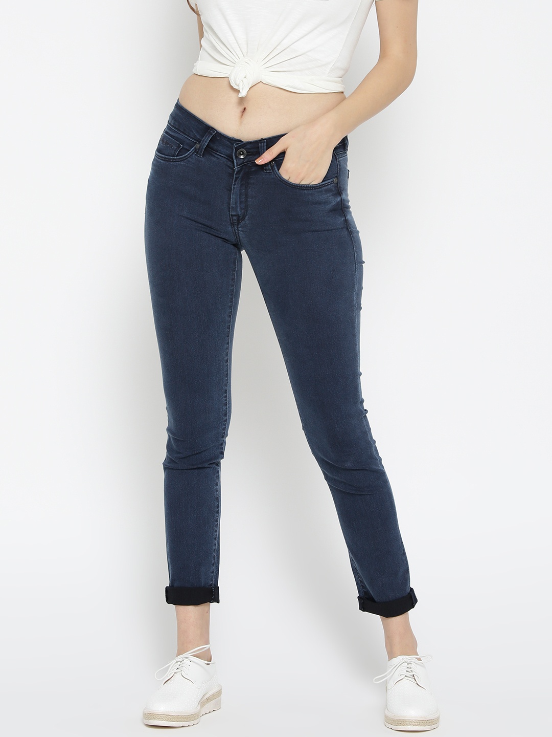 

Pepe Jeans Women Navy Blue Regular Fit Mid-Rise Clean Look Stretchable Jeans