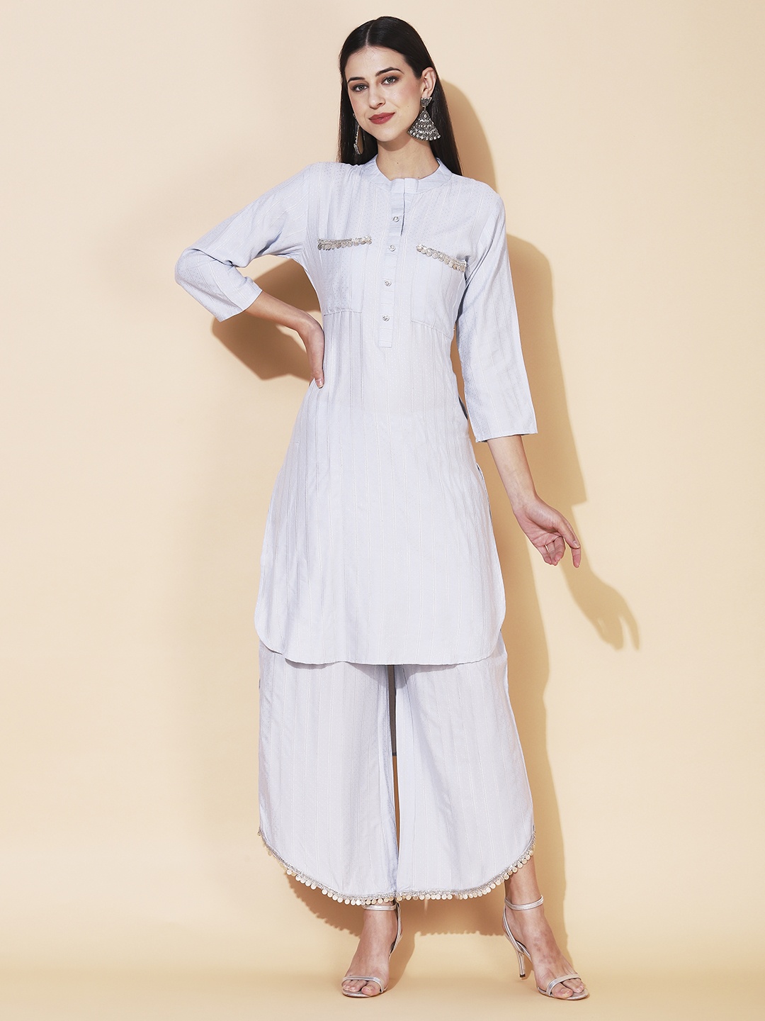 

FASHOR Women Blue Embellished Ethnic Co-Ords Set