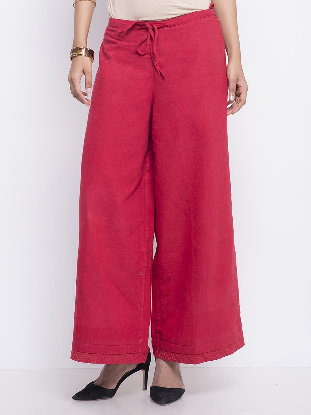 

Fabindia Women Red Solid Wide Leg Palazzos