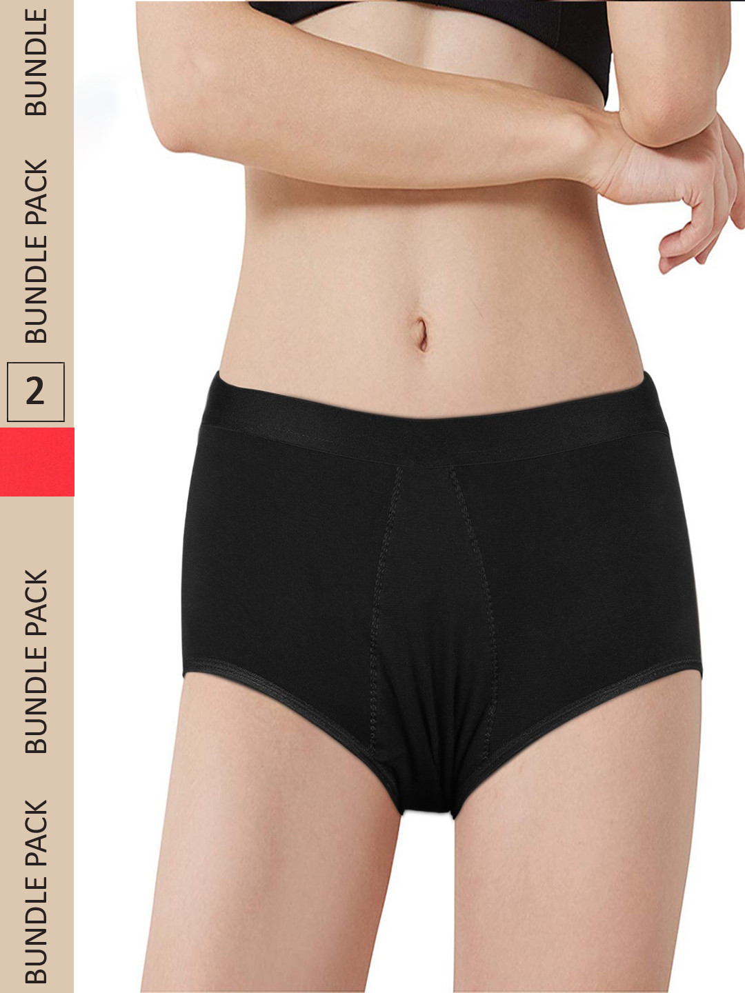 

CareDone Pack of 2 Very Absorbent No Leak Layer Reusable and Washable Period Panty, Black