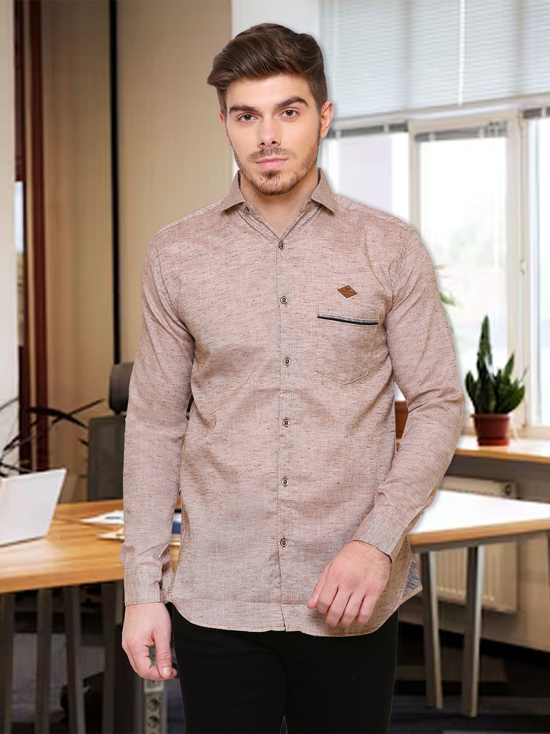 

Kuons Avenue Men Smart Slim Fit Casual Shirt, Brown