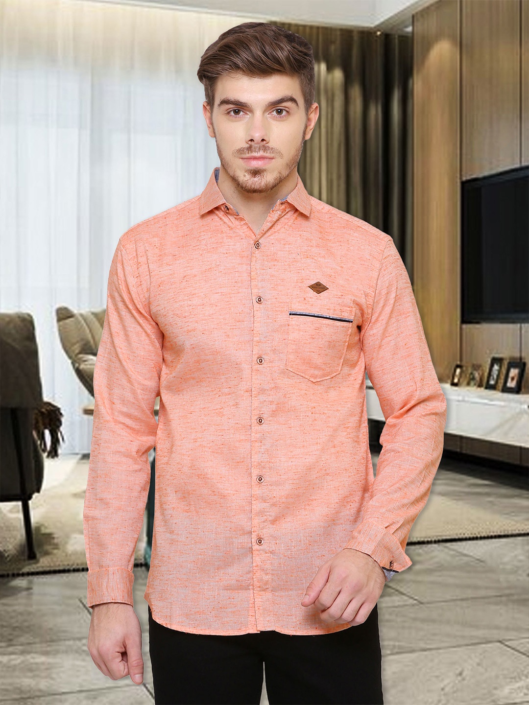 

Kuons Avenue Men Smart Slim Fit Casual Shirt, Orange
