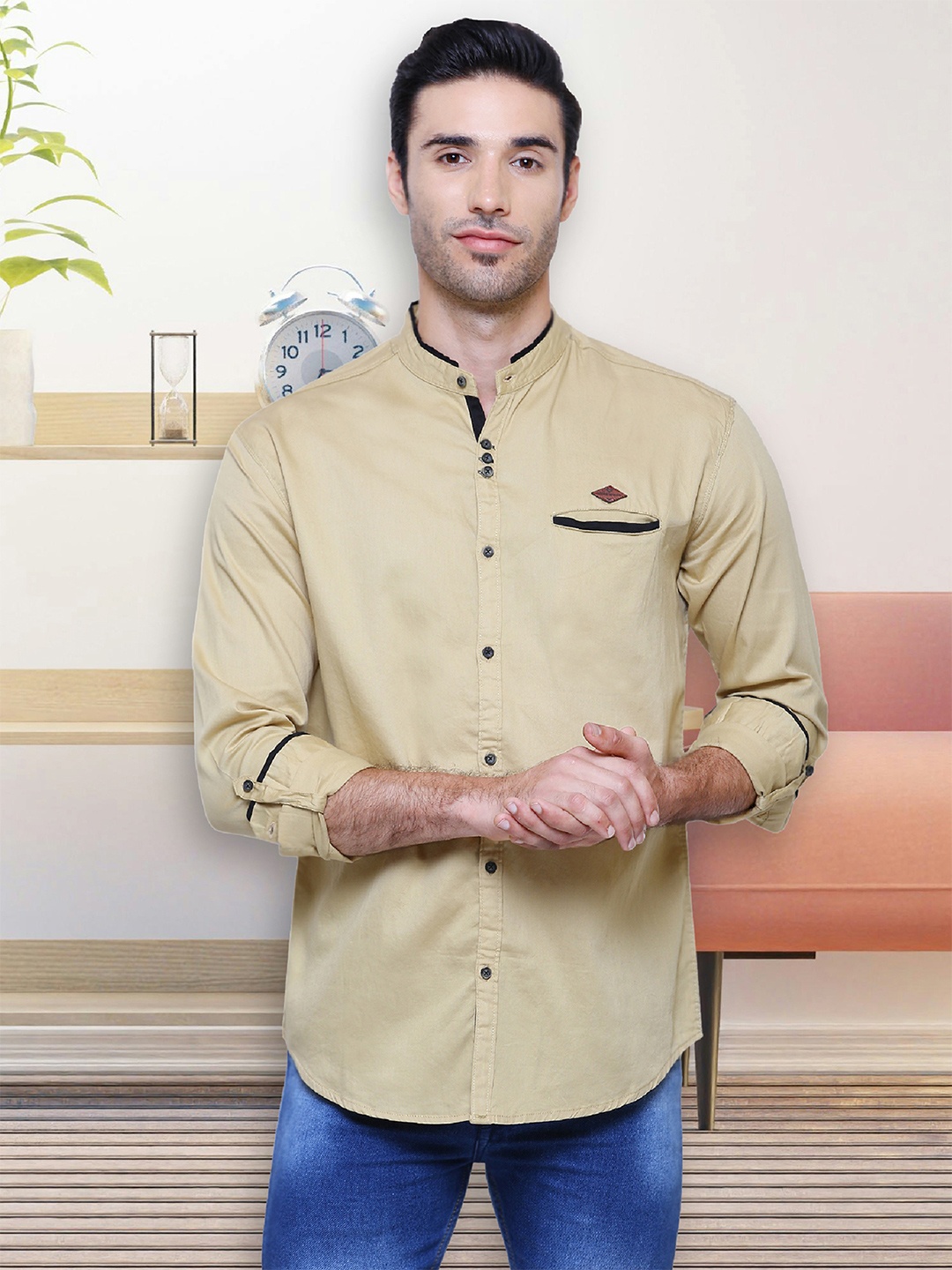 

Kuons Avenue Men Beige Smart Slim Fit Casual Shirt