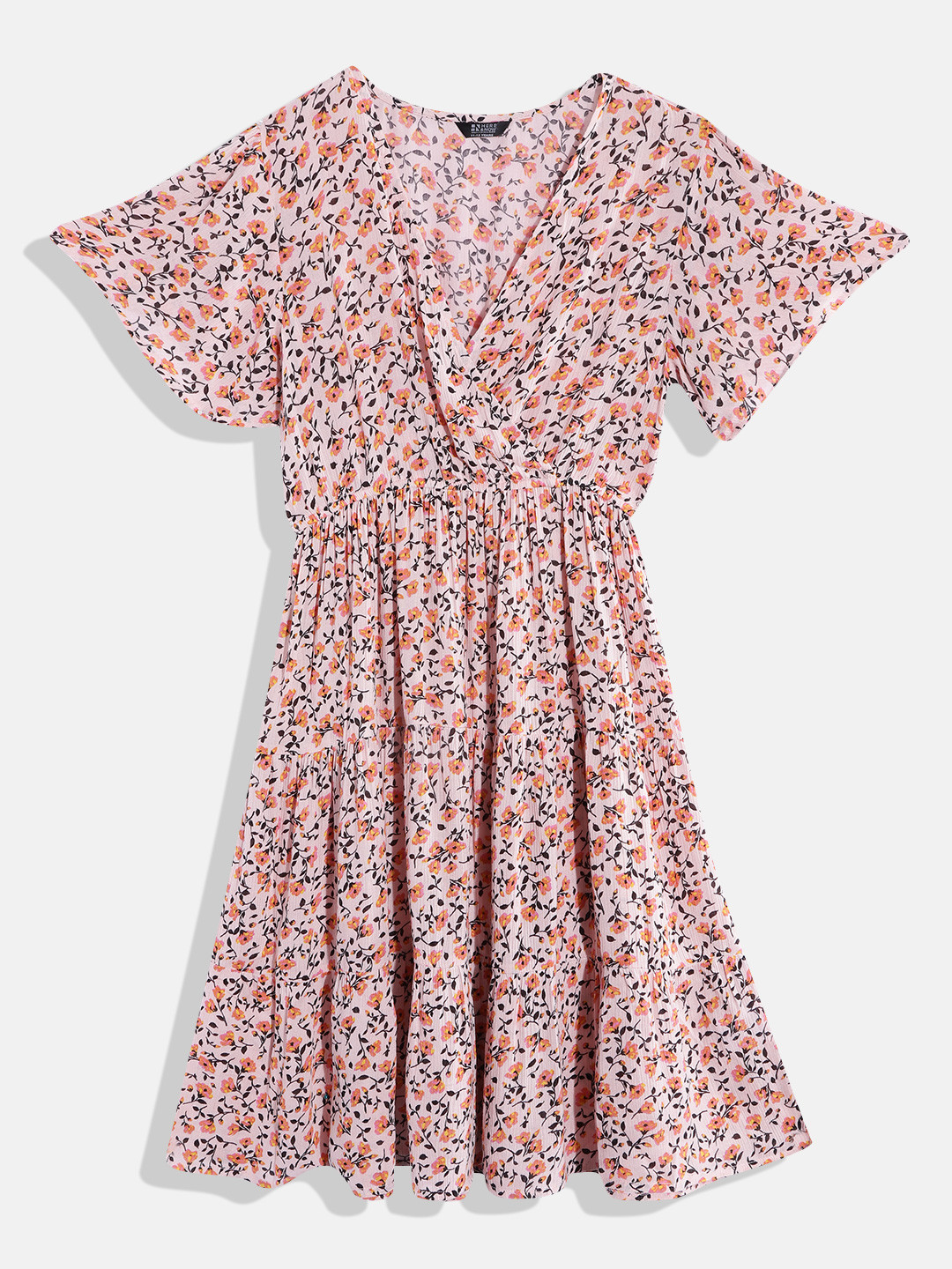 

HERE&NOW Girls Floral Crepe Midi Dress, Peach