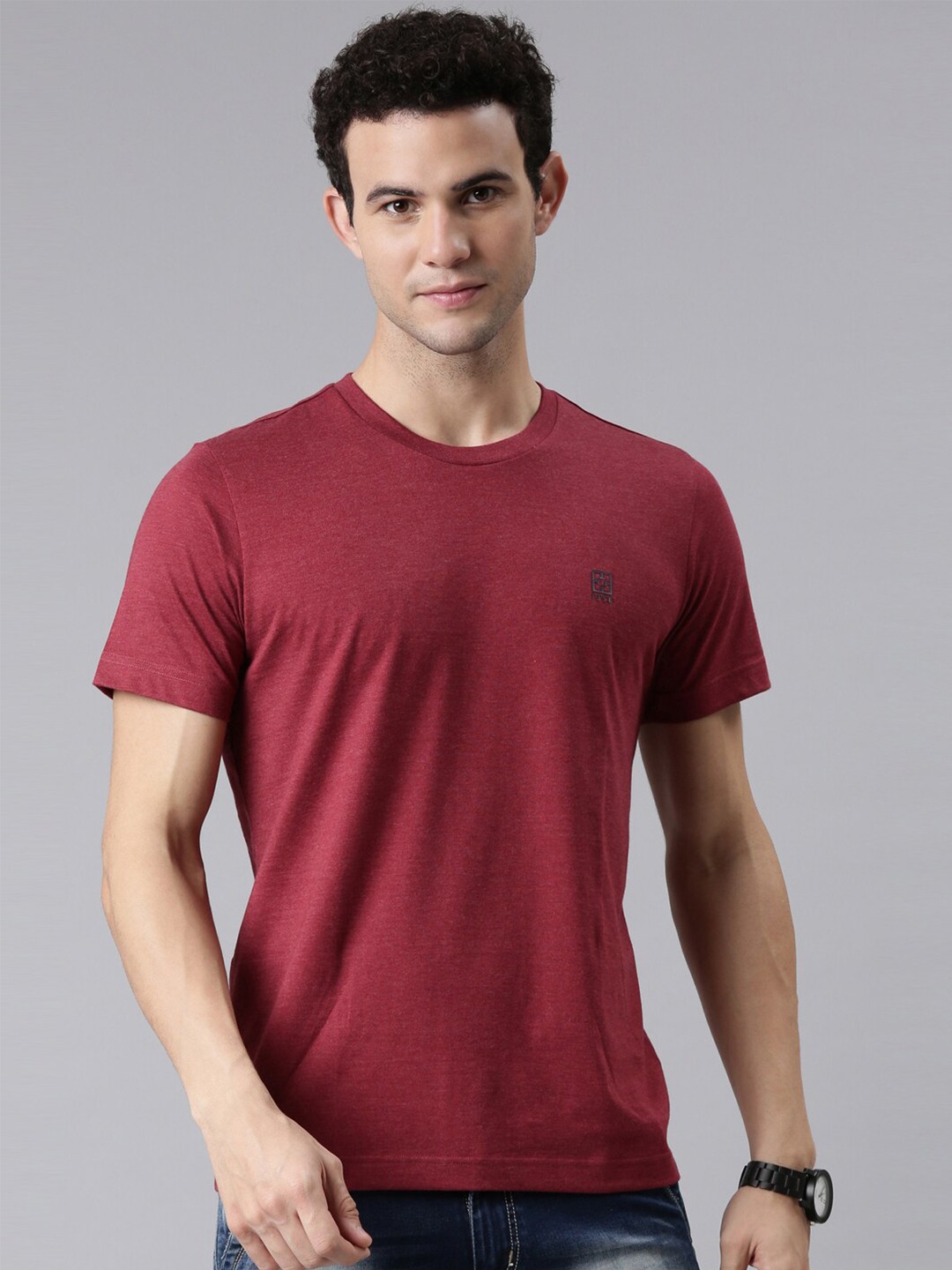 

FASO Men Maroon Solid Organic Cotton T-shirt